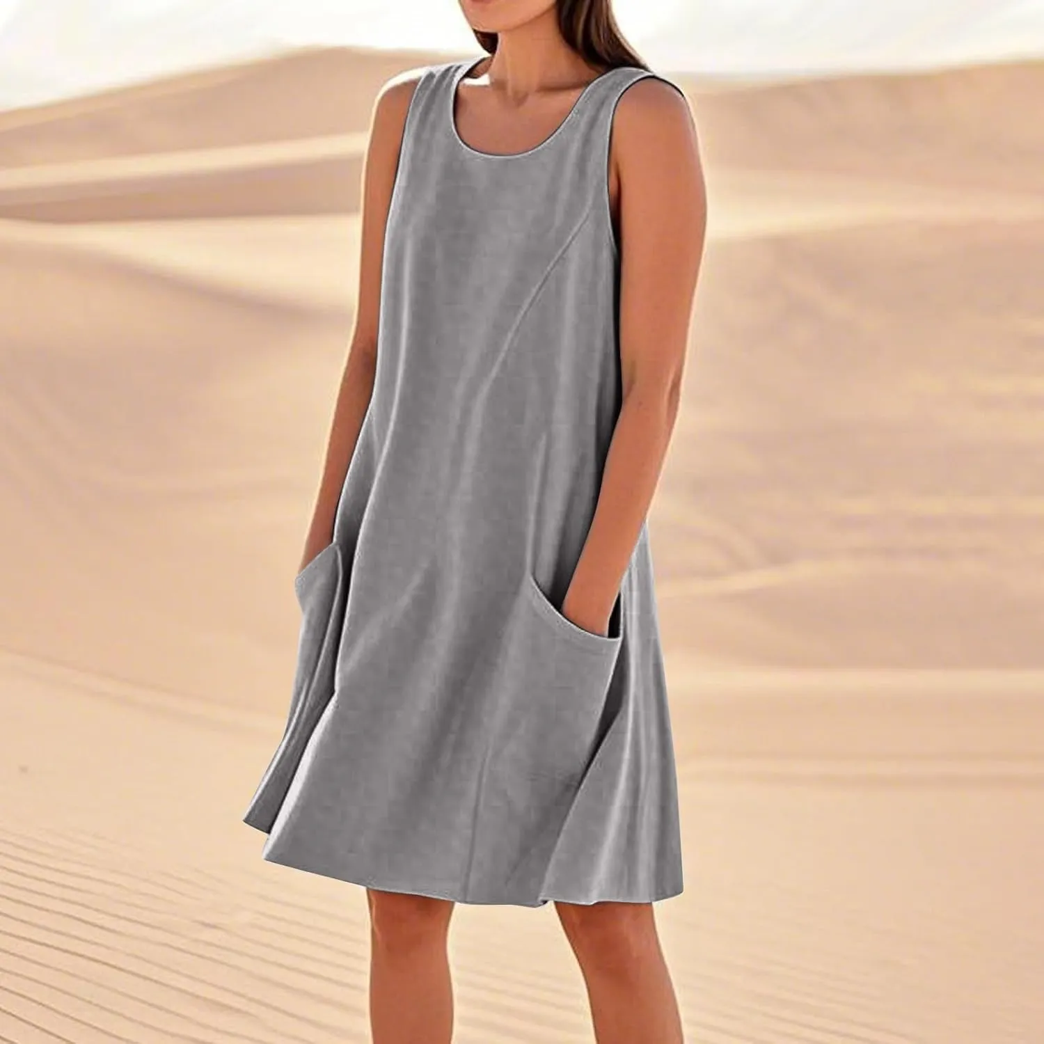 BAXLIMEK Sundresses for Women,2025 Summer Casual Loose U Neck Sleeveless Mini Dress,Trendy Print Flowy Ruched Beach Dress