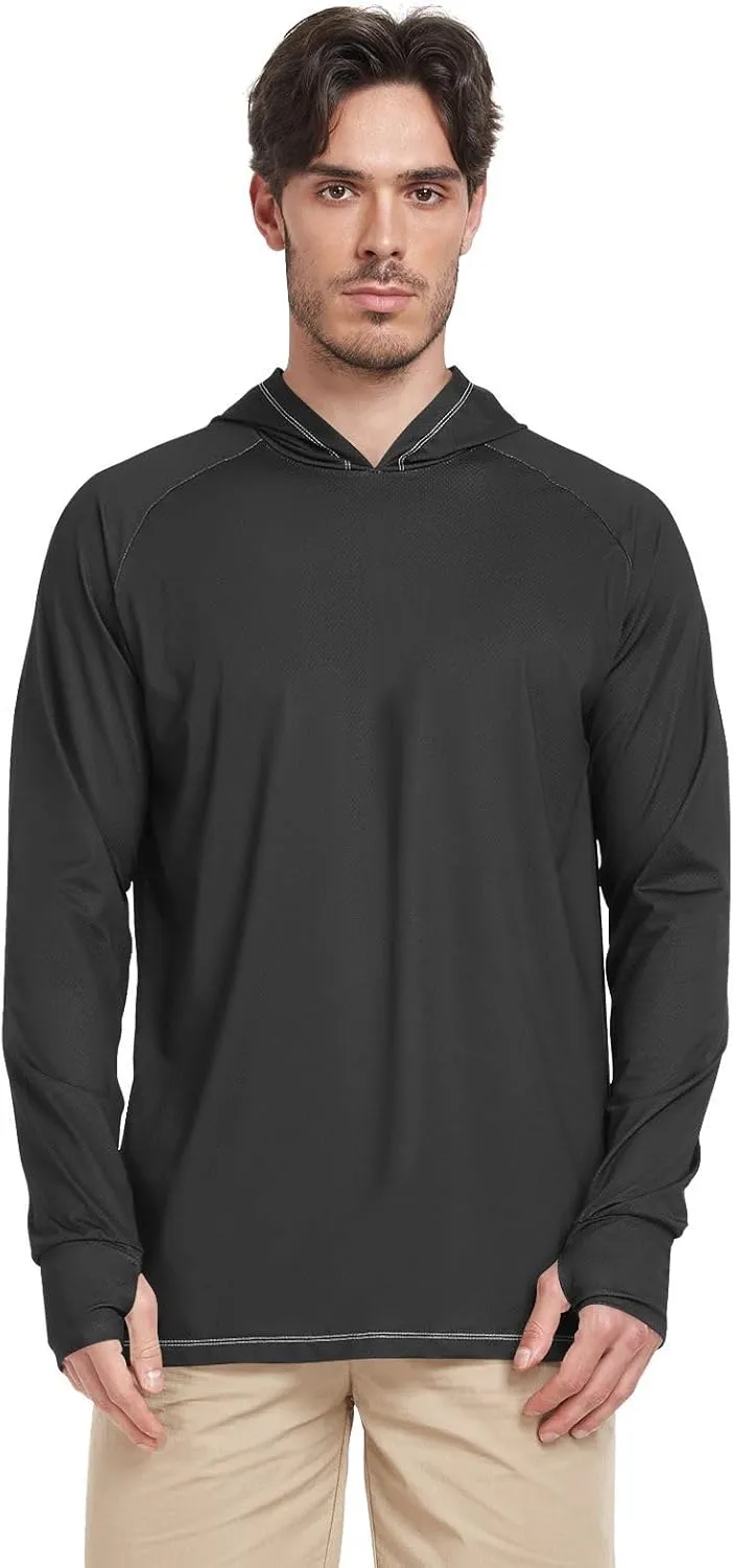 Black Sun Shirt Hoodie For Men Long Sleeve Fishing Shirt UPF 50  Quick-Dry Rash Guard With Hood Adult Rash Guards camisas manga larga para hombre con gorro