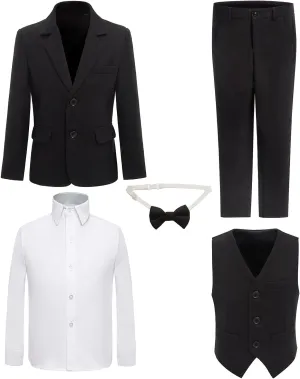 Boy's 5 Pieces Tuxedos Toddler Formal Suits Set Kids Slim Fit Suit for Weddings