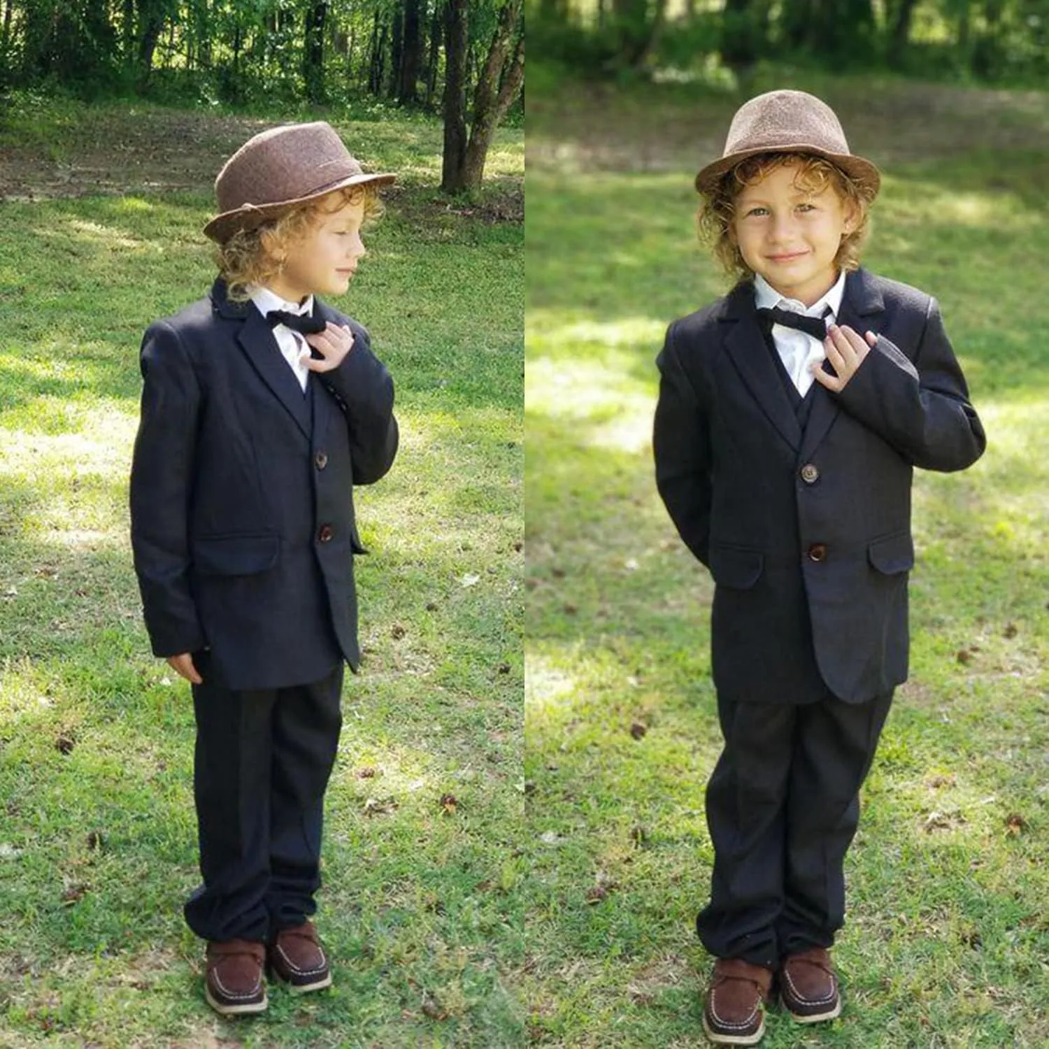 Boy's 5 Pieces Tuxedos Toddler Formal Suits Set Kids Slim Fit Suit for Weddings