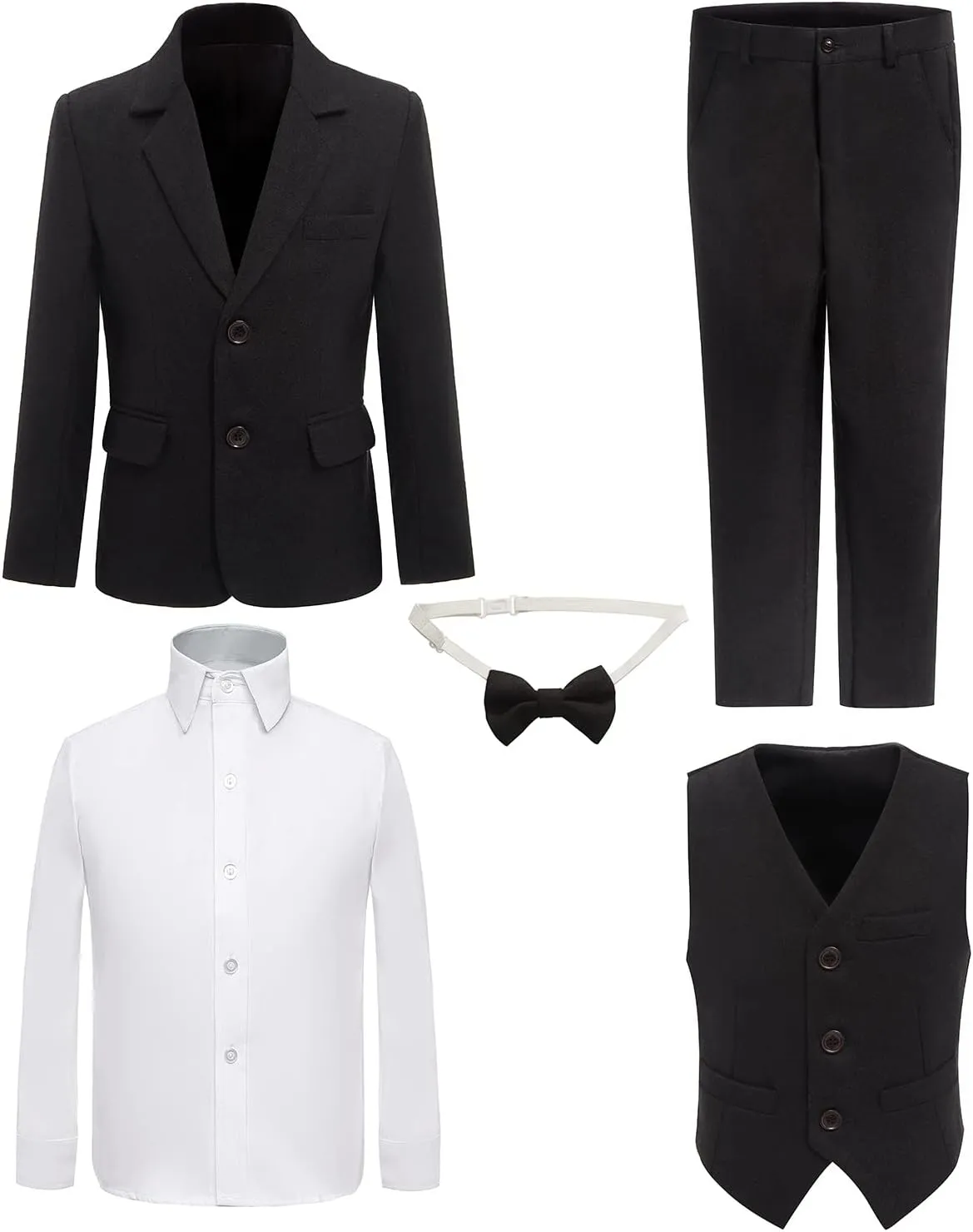 Boy's 5 Pieces Tuxedos Toddler Formal Suits Set Kids Slim Fit Suit for Weddings