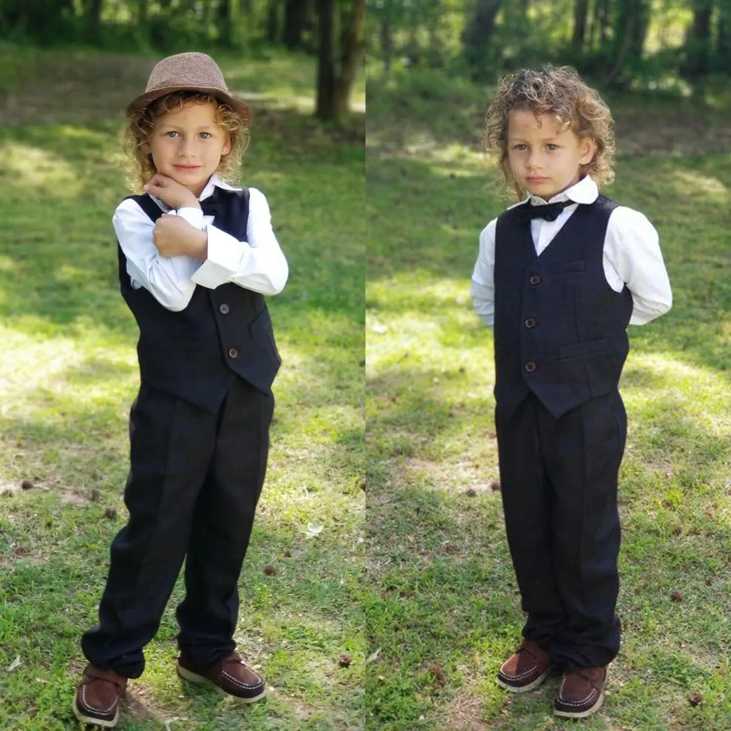 Boy's 5 Pieces Tuxedos Toddler Formal Suits Set Kids Slim Fit Suit for Weddings