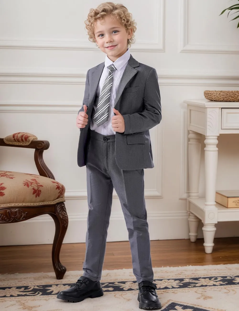 Boys Formal Suits Slim Fit Suit Kids Tuxedo Suits for Boys 5 Piece Boy Dress Pants Blazer Tie Bowtie