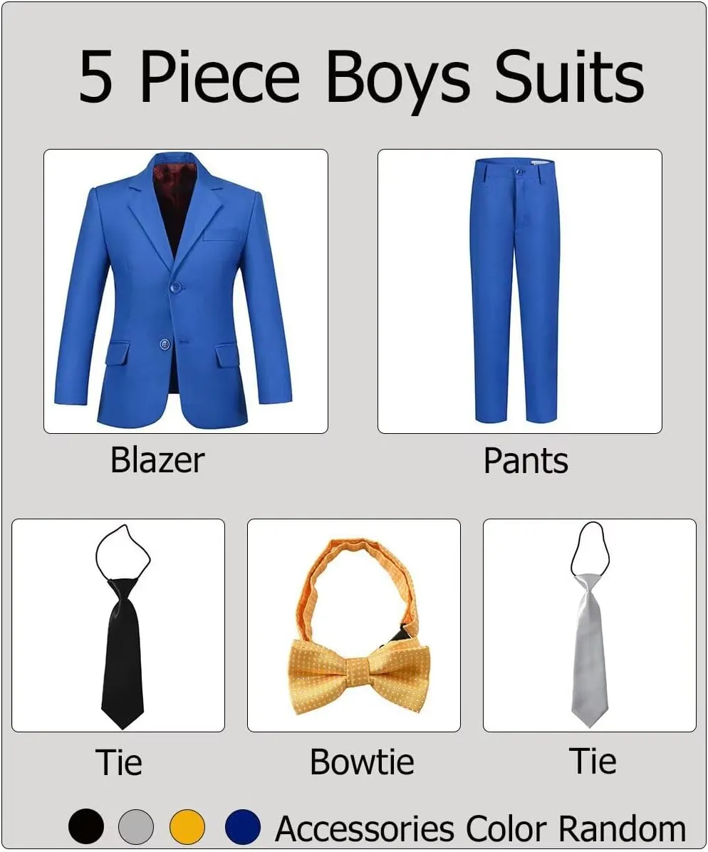 Boys Formal Suits Slim Fit Suit Kids Tuxedo Suits for Boys 5 Piece Boy Dress Pants Blazer Tie Bowtie