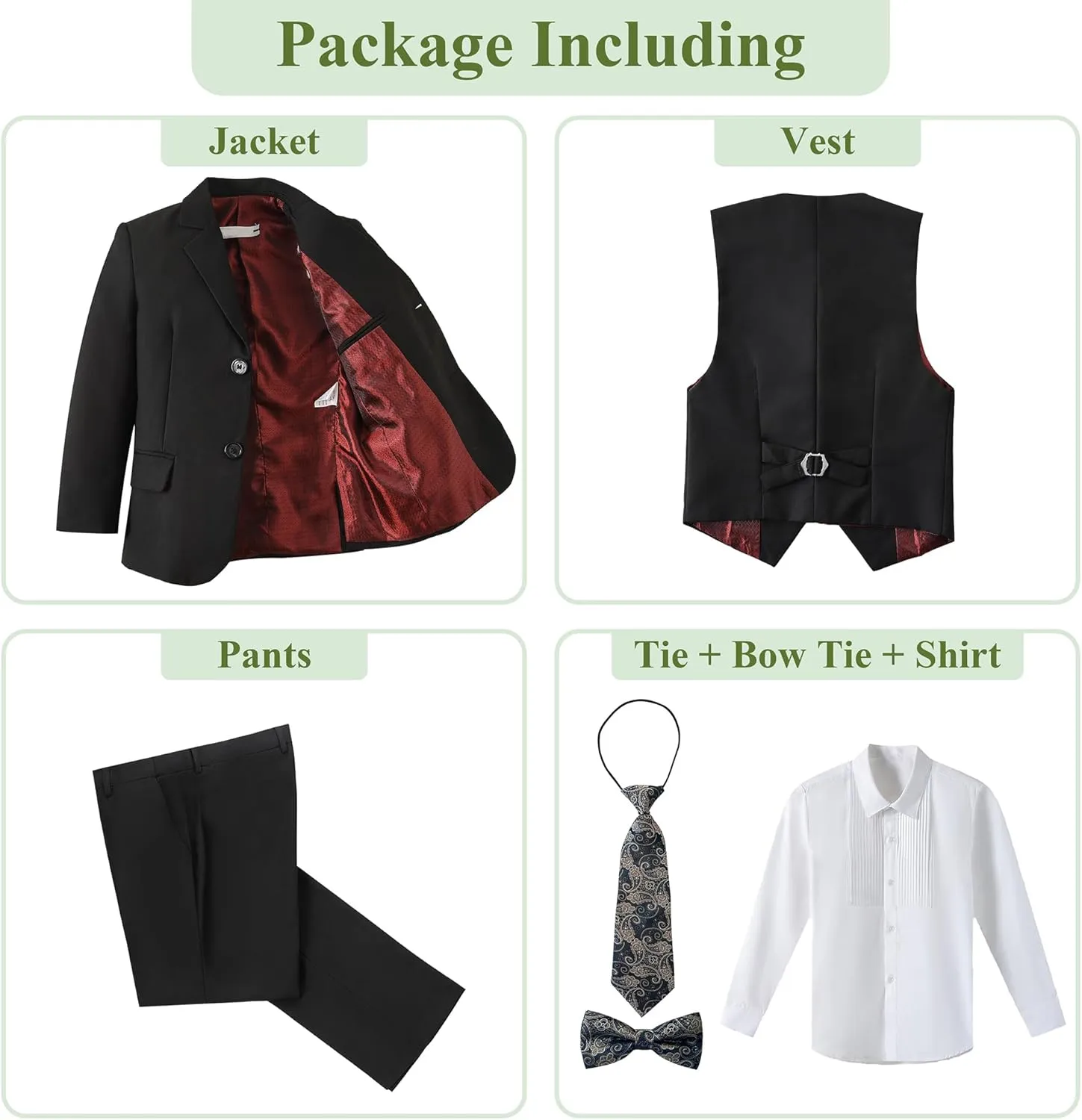 Boys Suit for Kids 6 Pieces Formal Dresswear Set Teen Boys Tuxedo Suits for Wedding Graduation