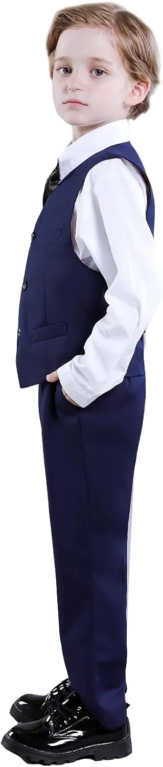 Boys Suit for Kids Toddler Boy 4-Piece Wedding Tuxedo Suits Vest and Pants Set