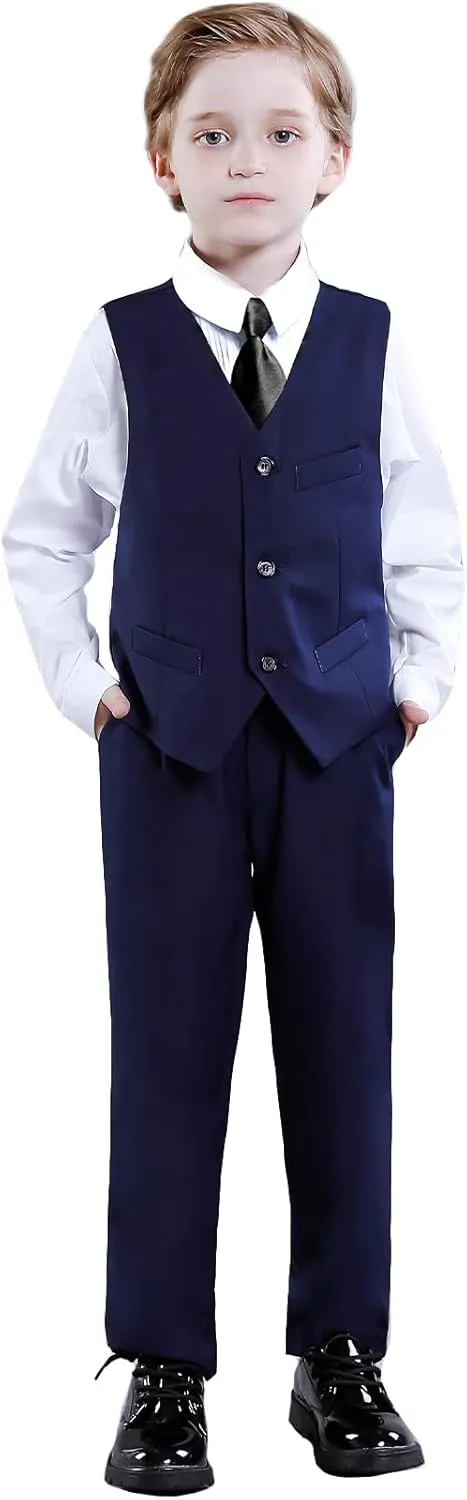 Boys Suit for Kids Toddler Boy 4-Piece Wedding Tuxedo Suits Vest and Pants Set