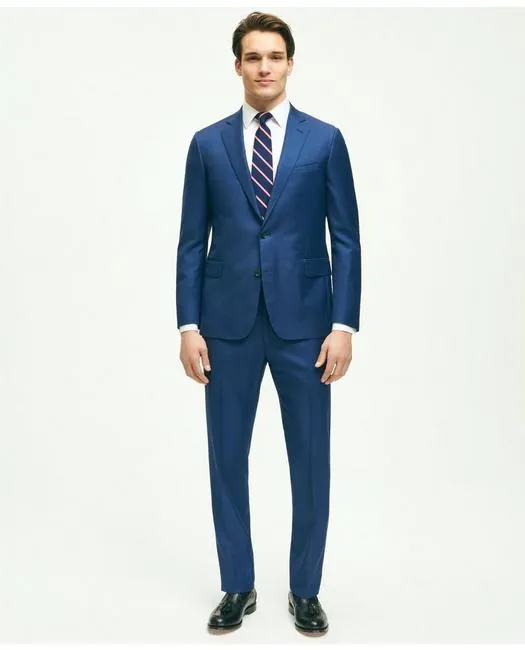 Brooks Brothers Men's Classic Fit Wool Sharkskin 1818 Suit Blue