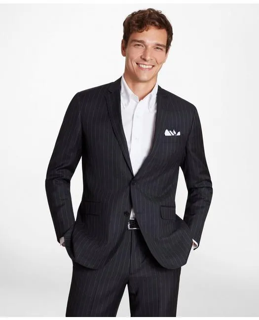 Brooks Brothers Men's Milano-Fit Striped Wool Twill Suit Jacket Charcoal