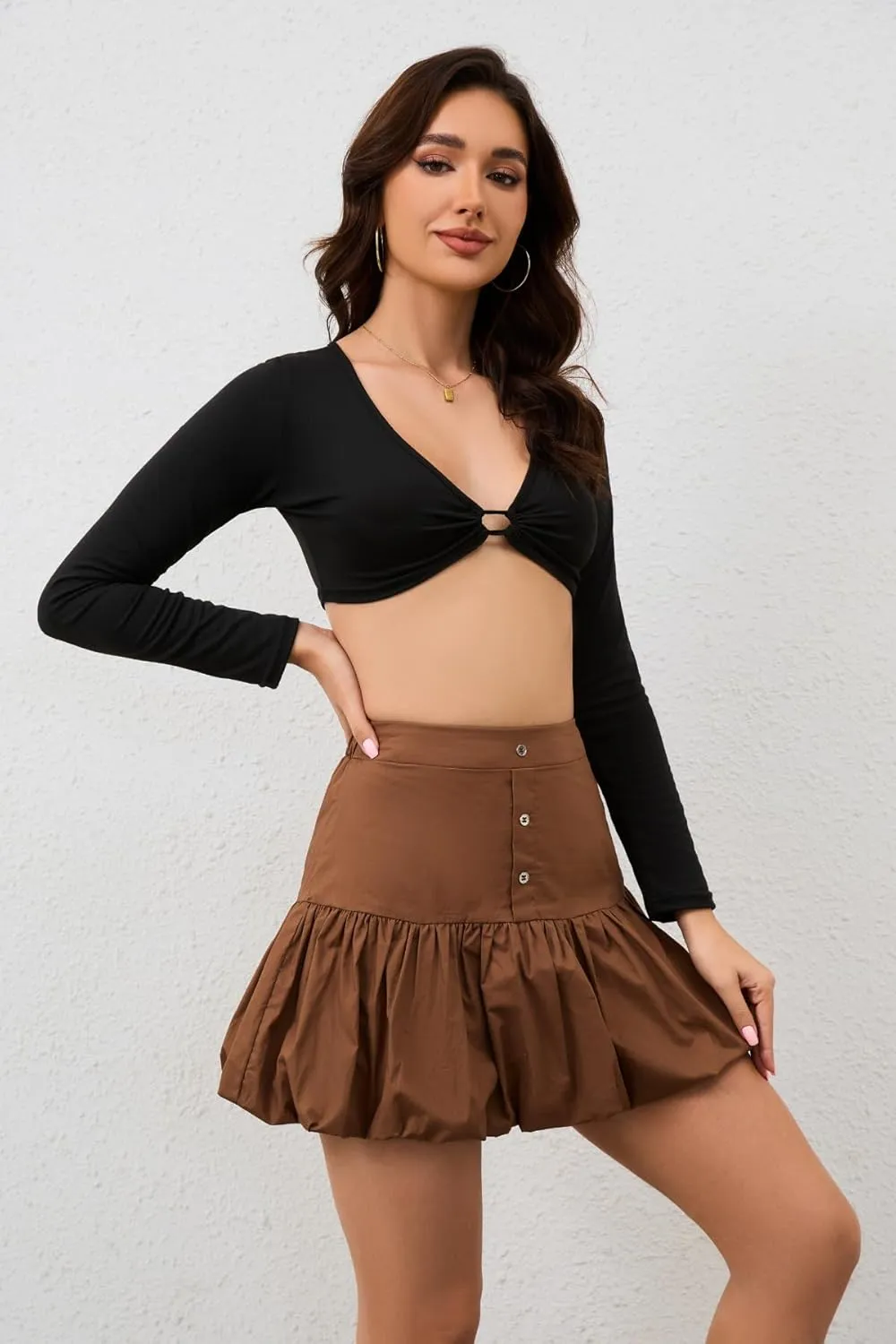 Bubble Mini Skirt for Women High Waist Ruffle Cute Y2K Skirts Teen Girls Puffy Hem A Line Pleated Short Skirts