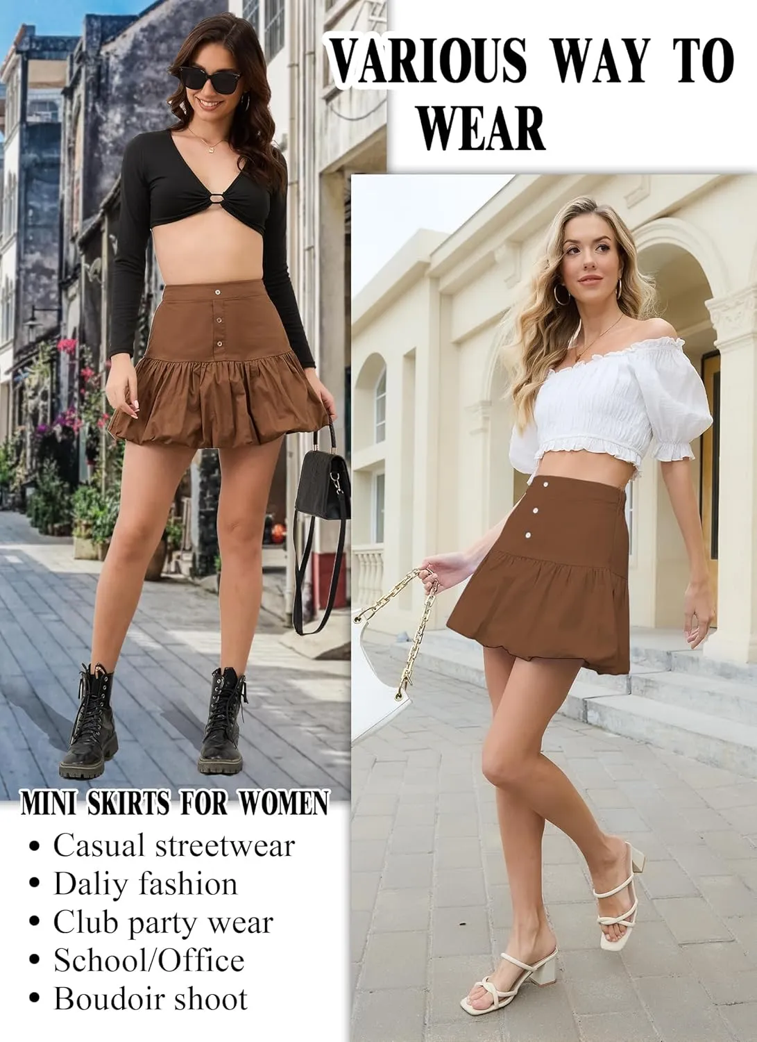Bubble Mini Skirt for Women High Waist Ruffle Cute Y2K Skirts Teen Girls Puffy Hem A Line Pleated Short Skirts