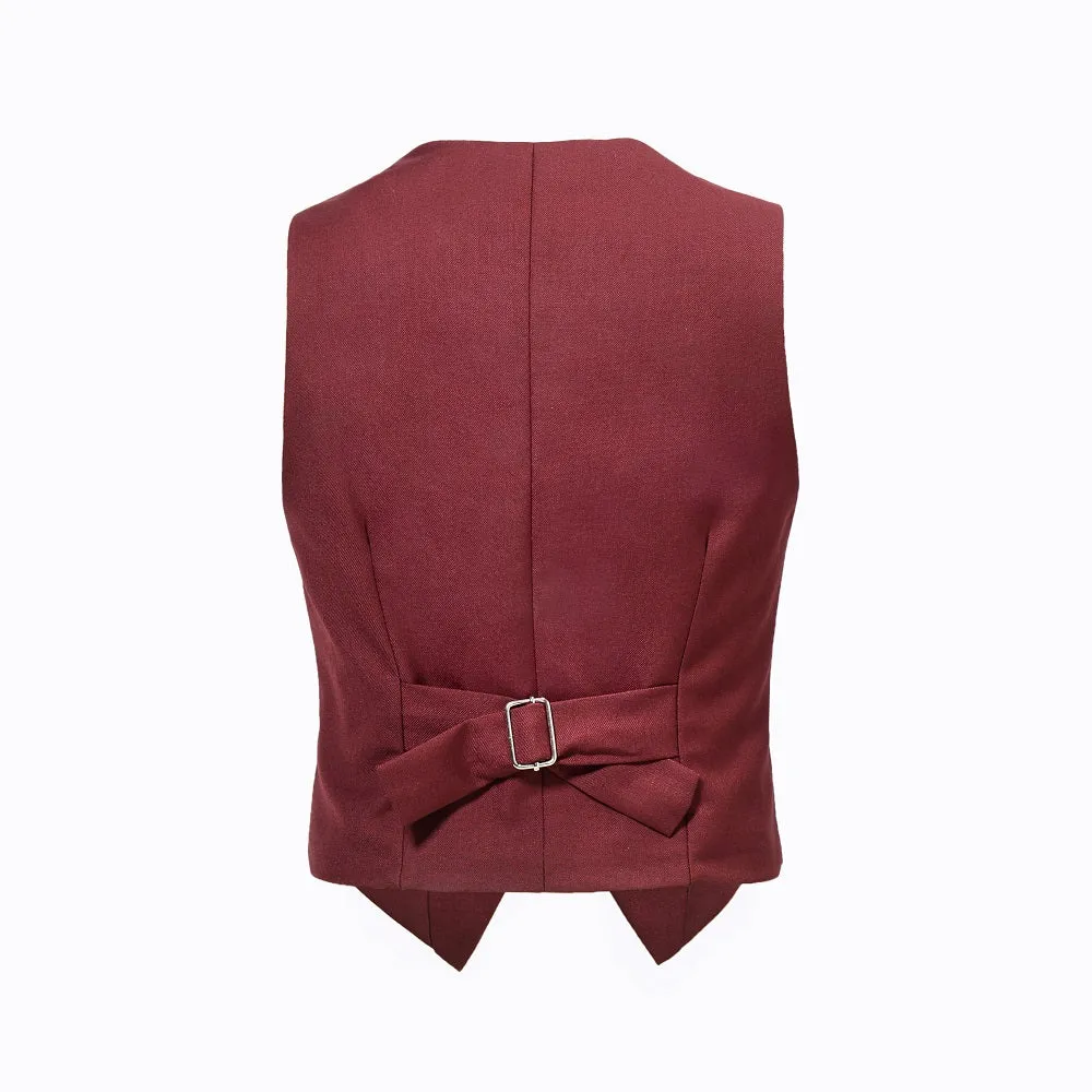 Burgundy Custom Fit Slim 4 Piece Boy's Formal Suits With Vest Pants Shirt Tie