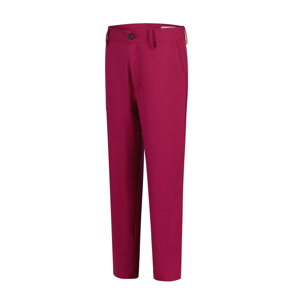 Burgundy Custom Fit Slim 4 Piece Boy's Formal Suits With Vest Pants Shirt Tie