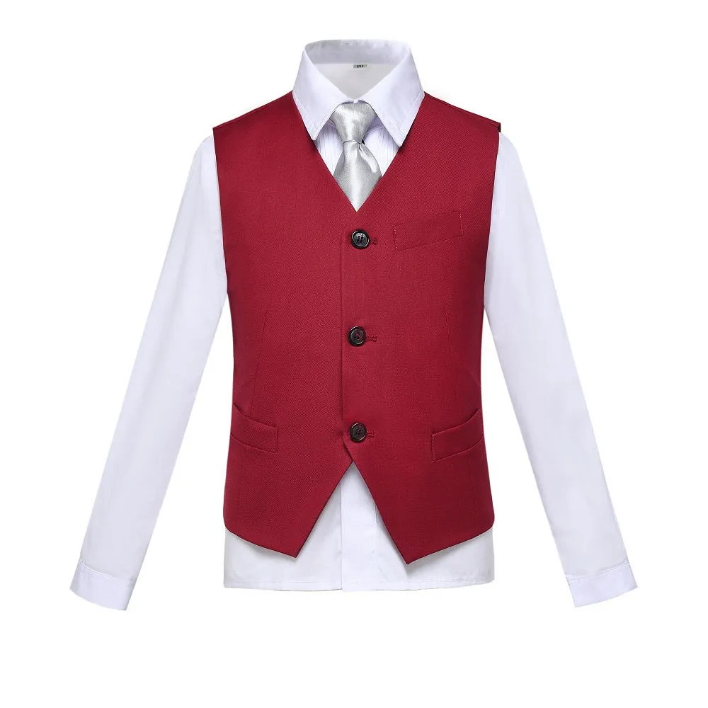 Burgundy Custom Fit Slim 4 Piece Boy's Formal Suits With Vest Pants Shirt Tie