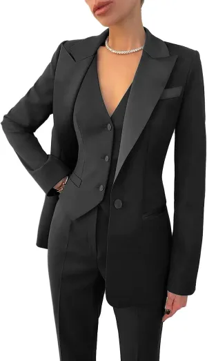 Business Women Suit Set 3 Pieces Notch Lapel Single Breasted Vest for Office Work Lady Suits (Blazer Vest Pants)