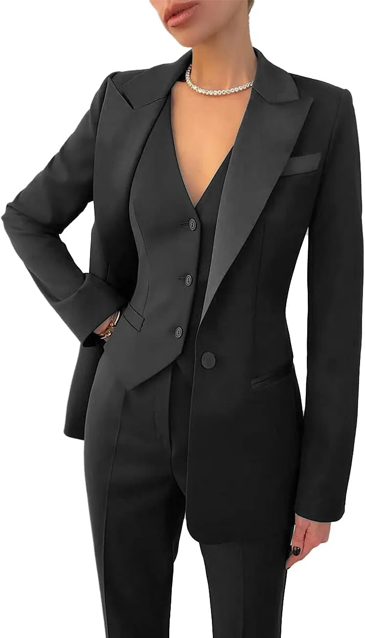 Business Women Suit Set 3 Pieces Notch Lapel Single Breasted Vest for Office Work Lady Suits (Blazer Vest Pants)