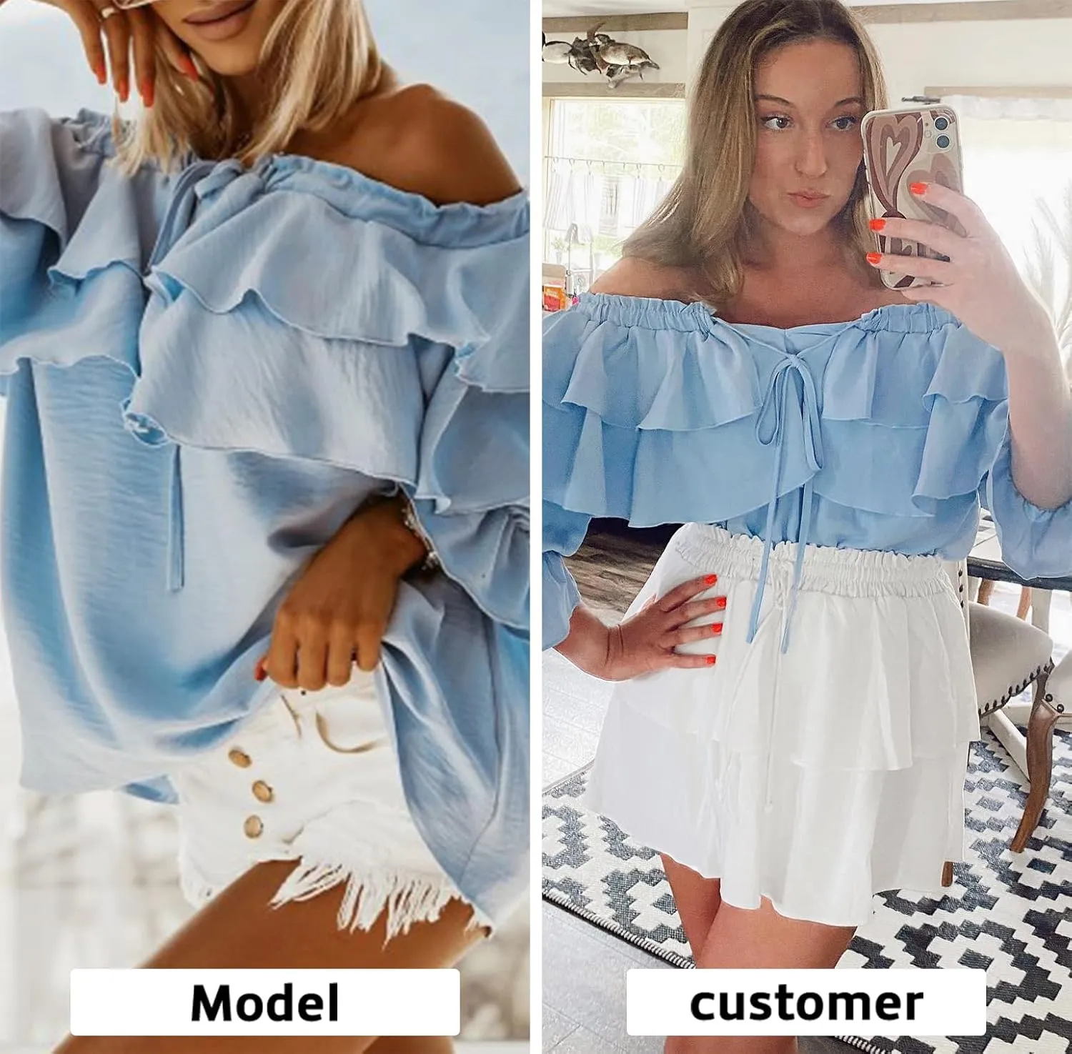 Byinns Women's Off Shoulder Ruffle Trendy Summer Fashion Long Sleeve Blouse Sexy Dressy Casual Outfits Layered Tops