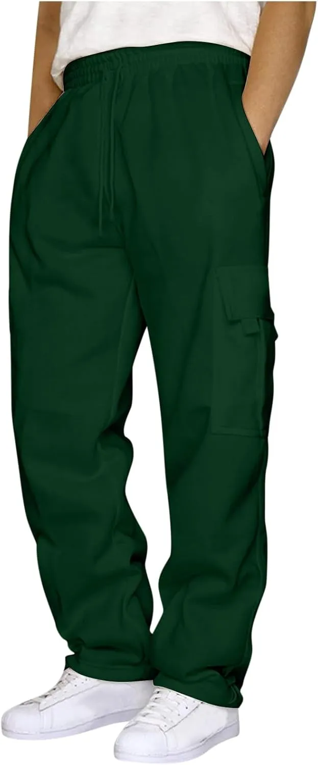 Cargo Sweatpants for Men Big and Tall Loose Fit Casual Workout Running Pants Drawstring Joggers Wide Leg Cargos