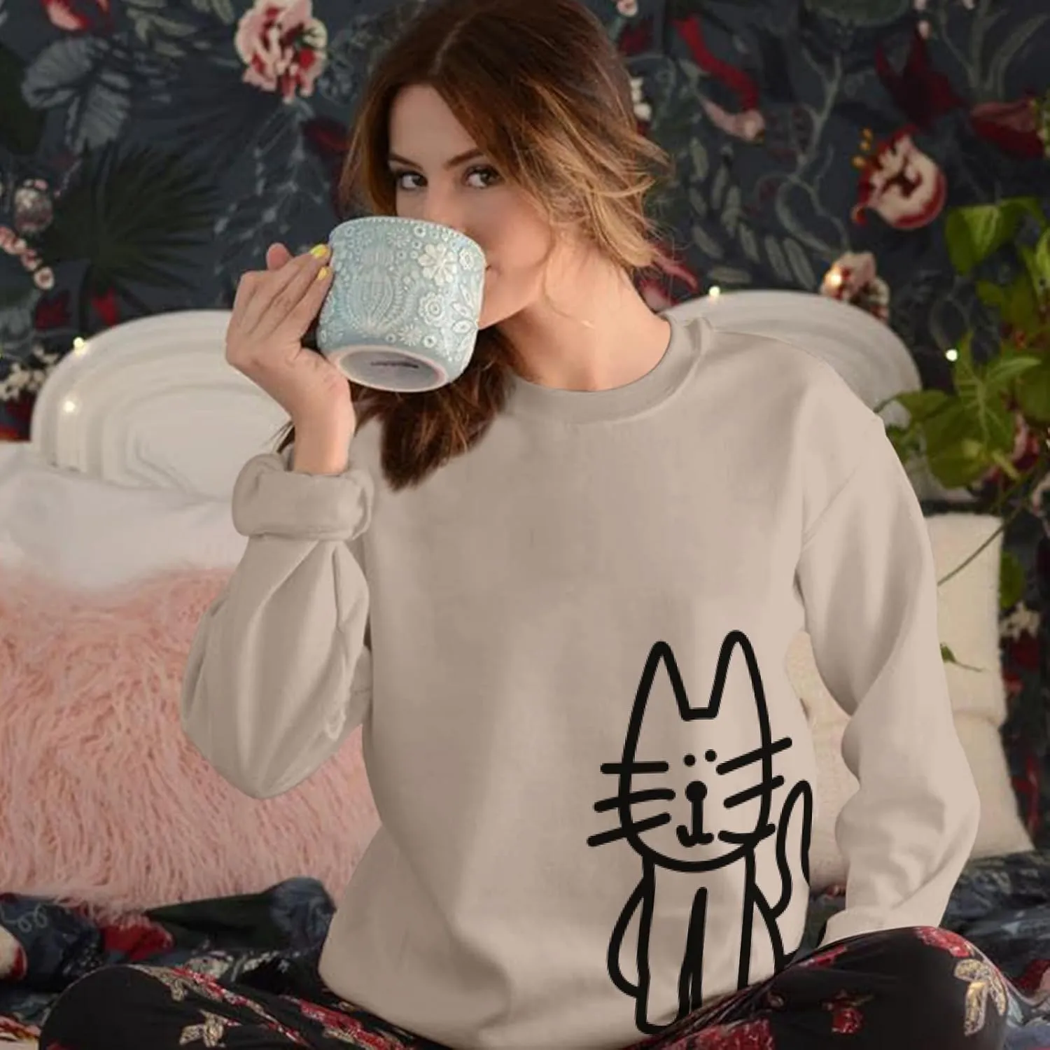 Cat Sweatshirts for Women Graphic Oversized Sweatshirt Funny Long Sleeve Shirt Cute Pullover Fleece Hoodie Tops