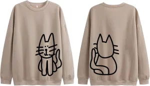 Cat Sweatshirts for Women Graphic Oversized Sweatshirt Funny Long Sleeve Shirt Cute Pullover Fleece Hoodie Tops
