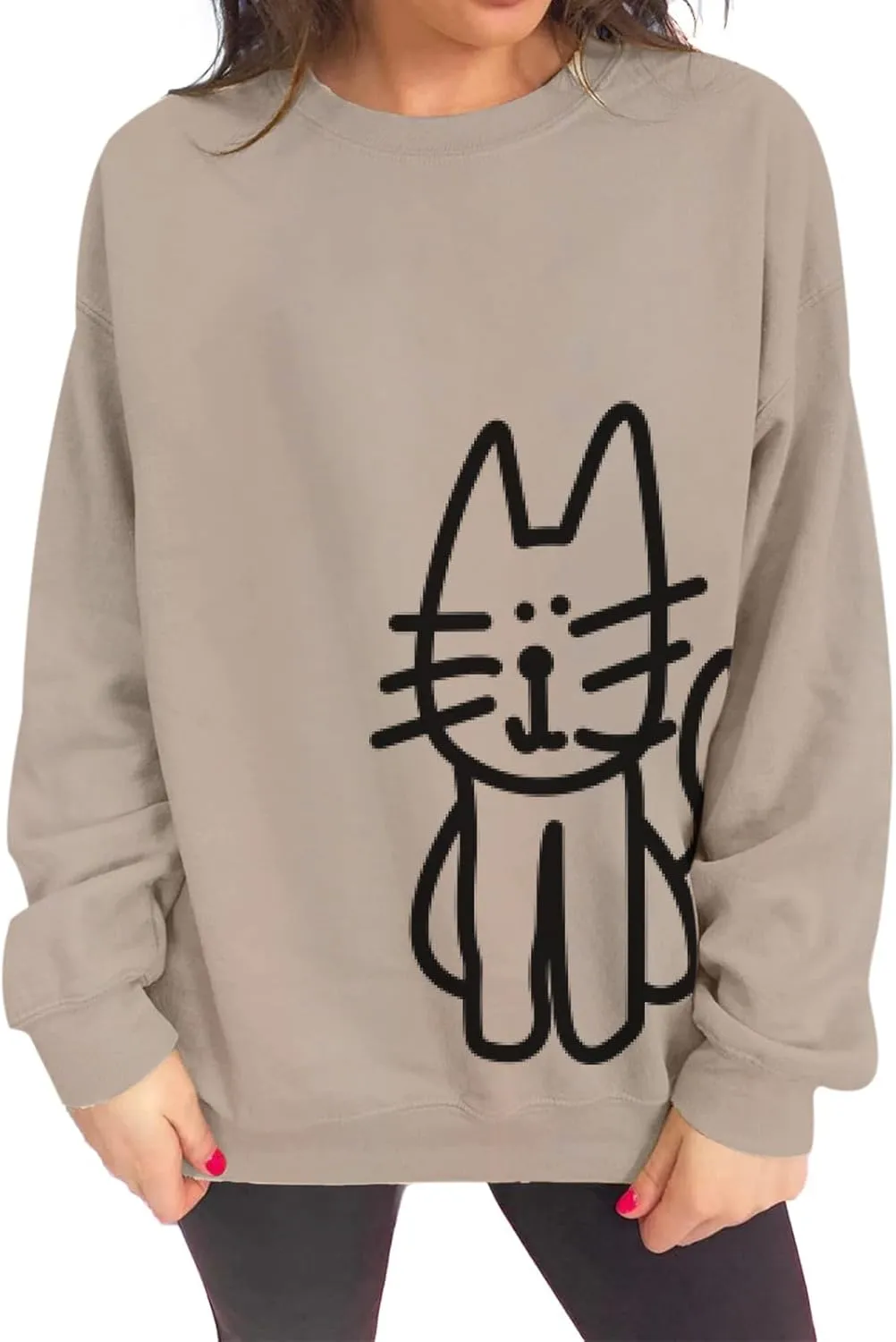 Cat Sweatshirts for Women Graphic Oversized Sweatshirt Funny Long Sleeve Shirt Cute Pullover Fleece Hoodie Tops