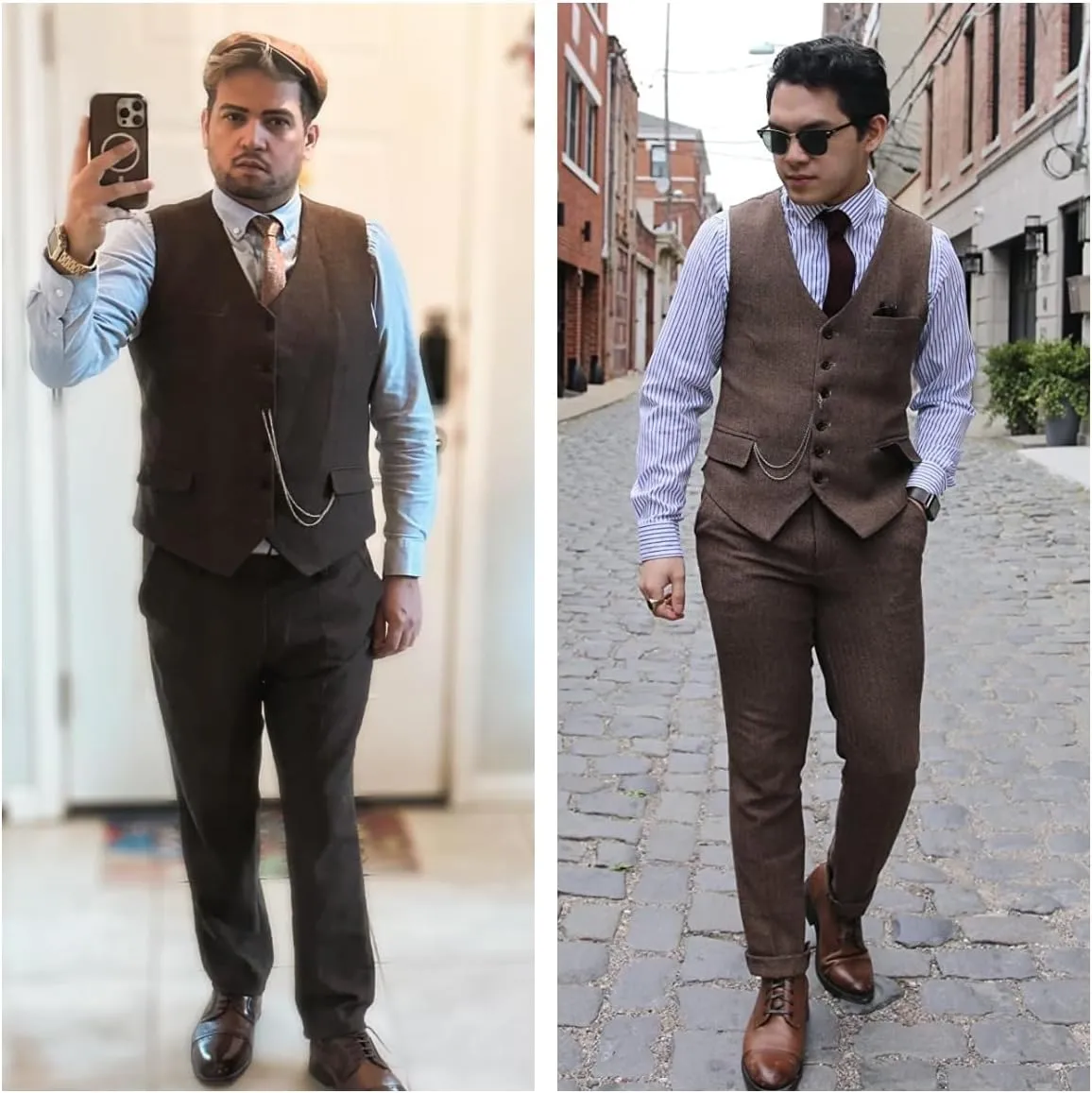 Ceehuteey Men's Retro Dress Suit Pants Thick Wool Flat Front Herringbone Tweed Trousers