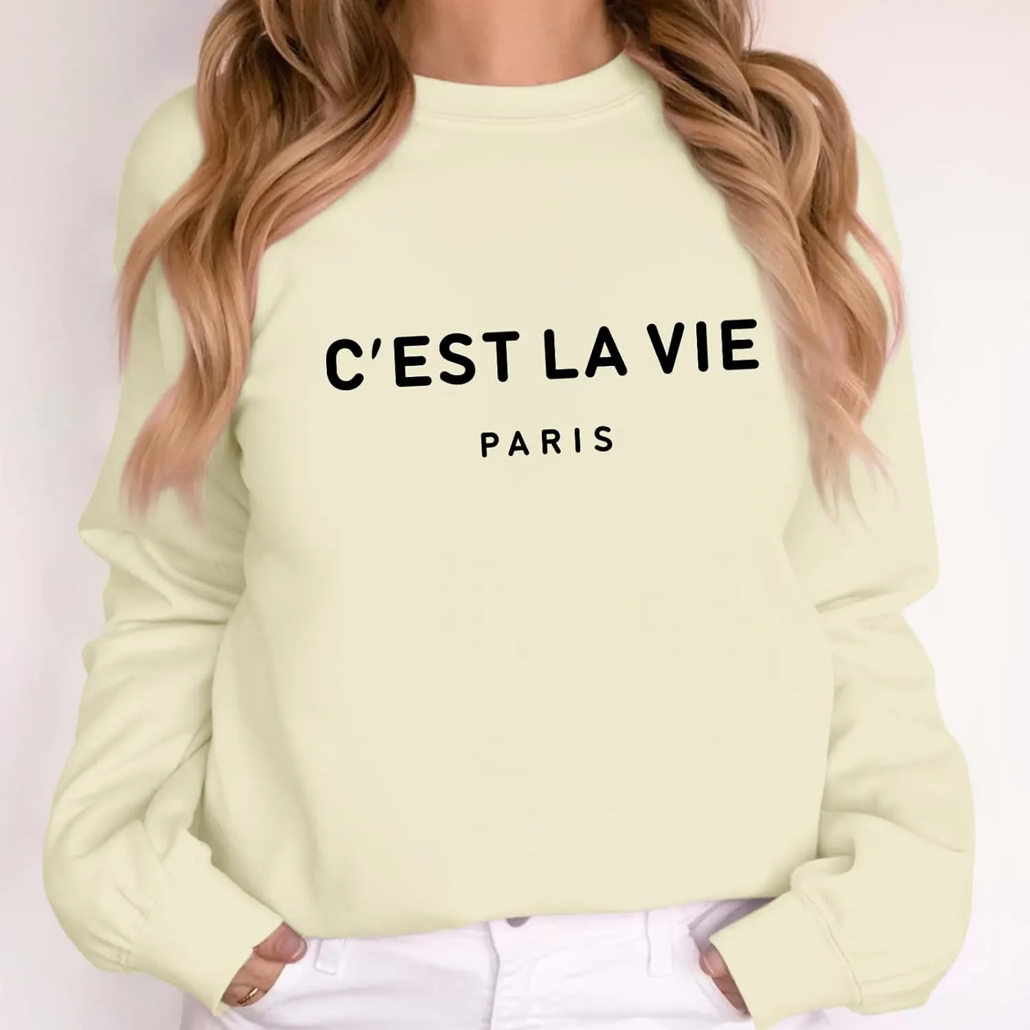 C'est La Vie Paris Sweatshirt For Women Oversized Graphic Crewneck Hoodie Casual Long Sleeve Shirt Pullover Tops