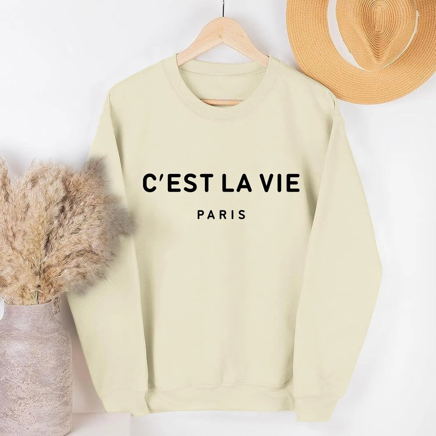 C'est La Vie Paris Sweatshirt For Women Oversized Graphic Crewneck Hoodie Casual Long Sleeve Shirt Pullover Tops