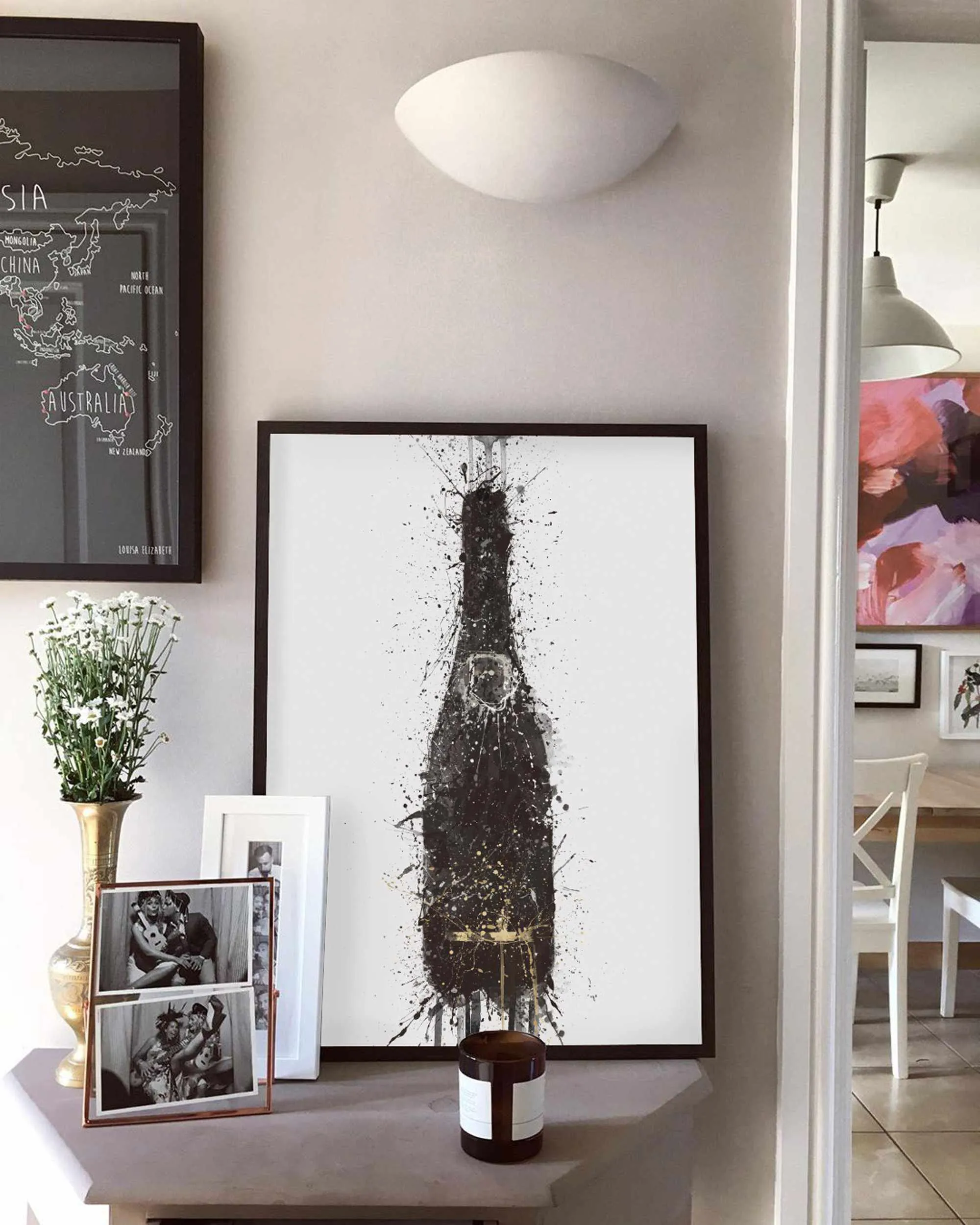 Champagne Bottle Wall Art Print 'Black Fizz'