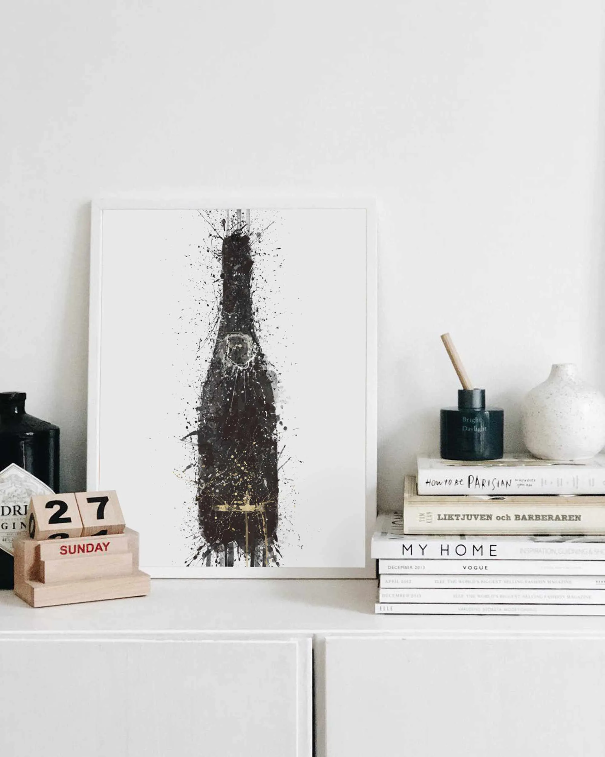 Champagne Bottle Wall Art Print 'Black Fizz'