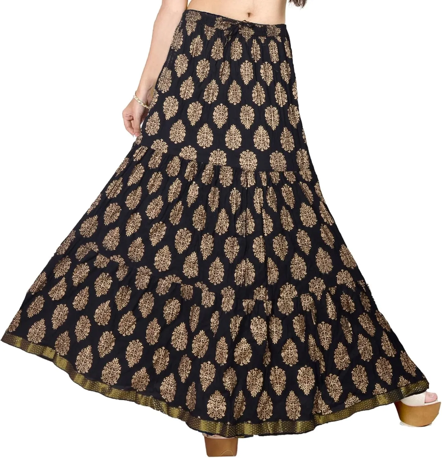 Chandrakala Flowy Long Skirt for Women A Line Casual Beach Party Holiday Maxi Skirts (S113-P)