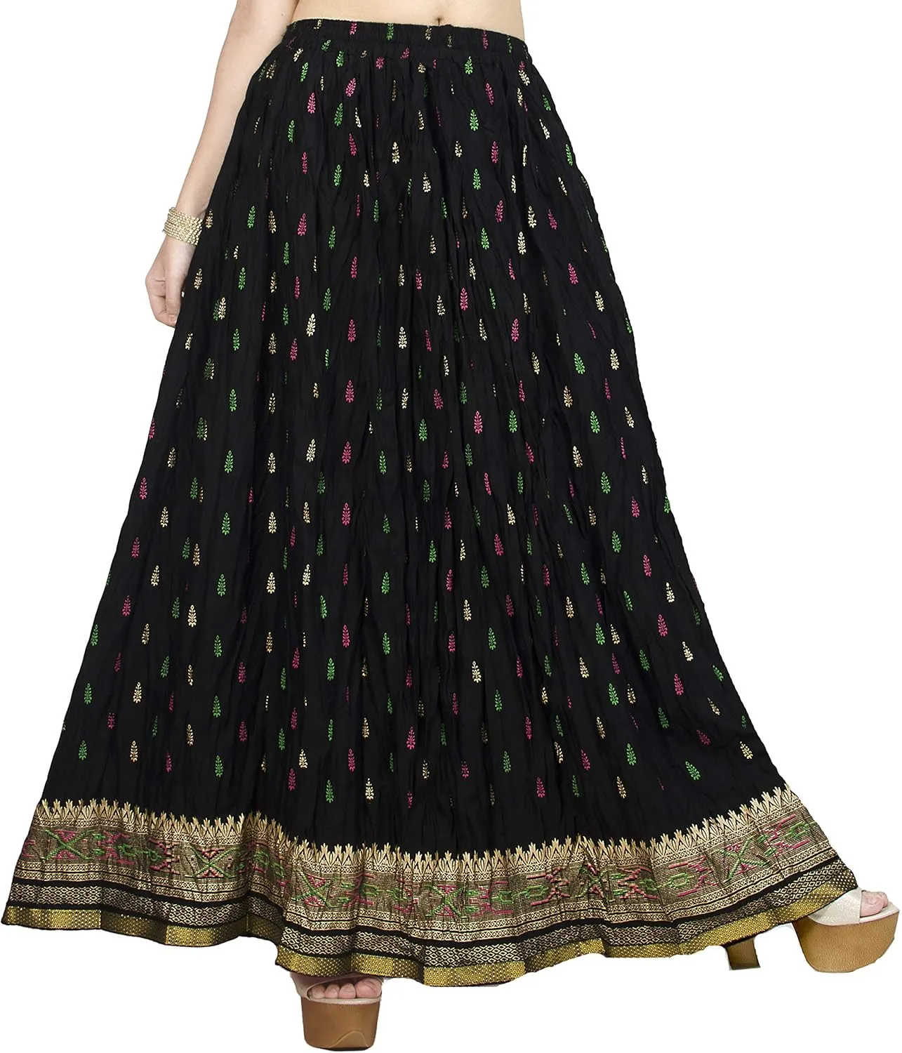 Chandrakala Flowy Long Skirt for Women A Line Casual Beach Party Holiday Maxi Skirts (S115-P)