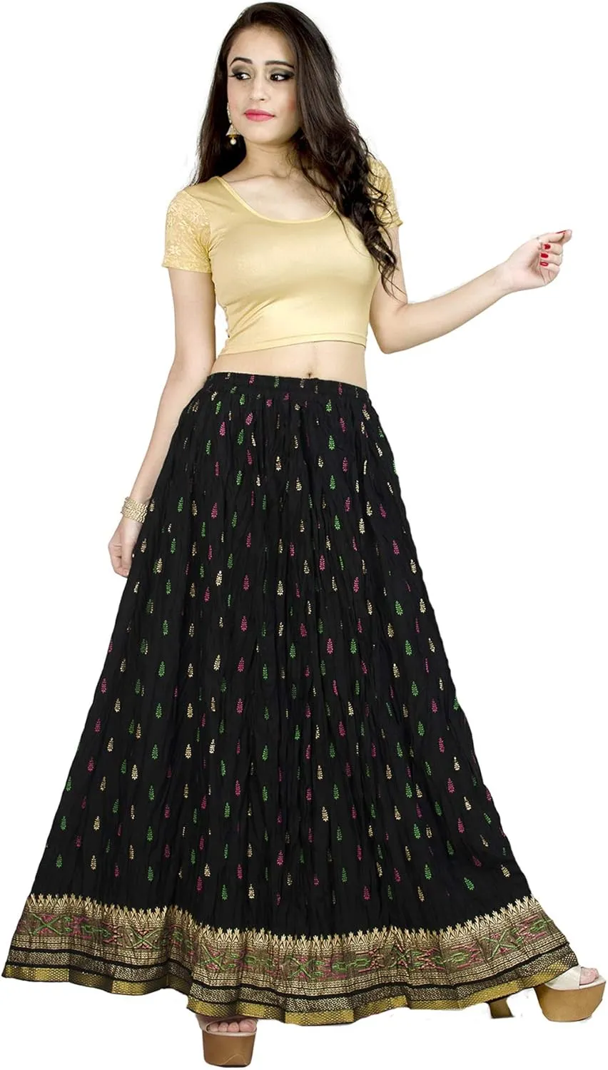 Chandrakala Flowy Long Skirt for Women A Line Casual Beach Party Holiday Maxi Skirts (S115-P)
