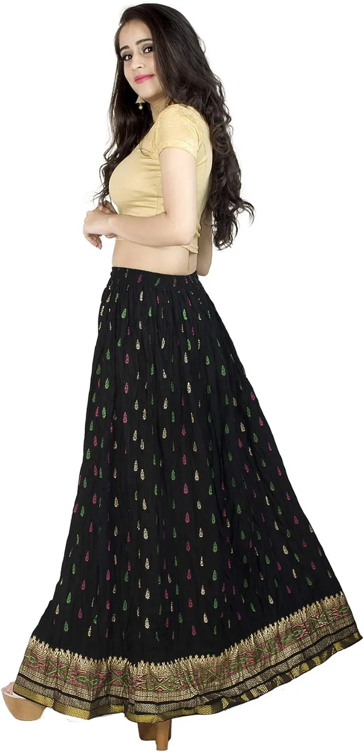 Chandrakala Flowy Long Skirt for Women A Line Casual Beach Party Holiday Maxi Skirts (S115-P)