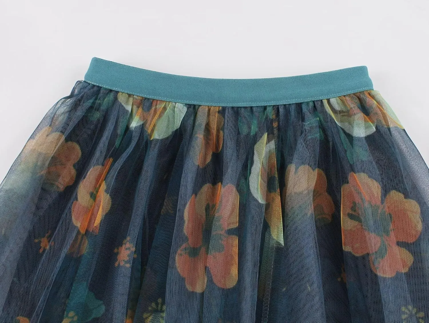 ChicVibes Women's Long Tulle Casual Boho Floral Printed Elastic High Waist Maxi Skirts
