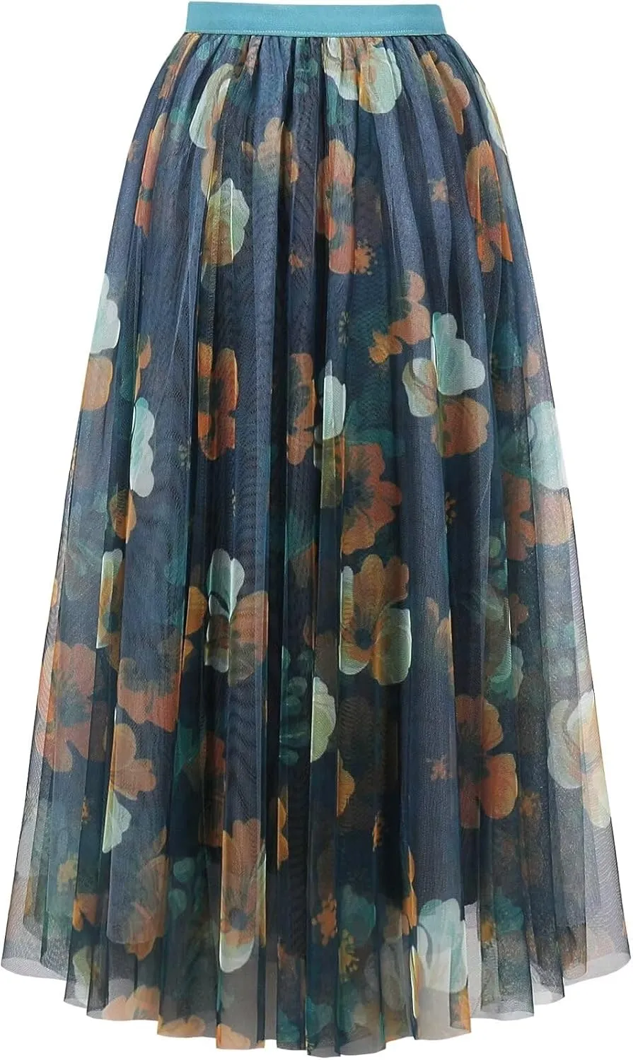 ChicVibes Women's Long Tulle Casual Boho Floral Printed Elastic High Waist Maxi Skirts