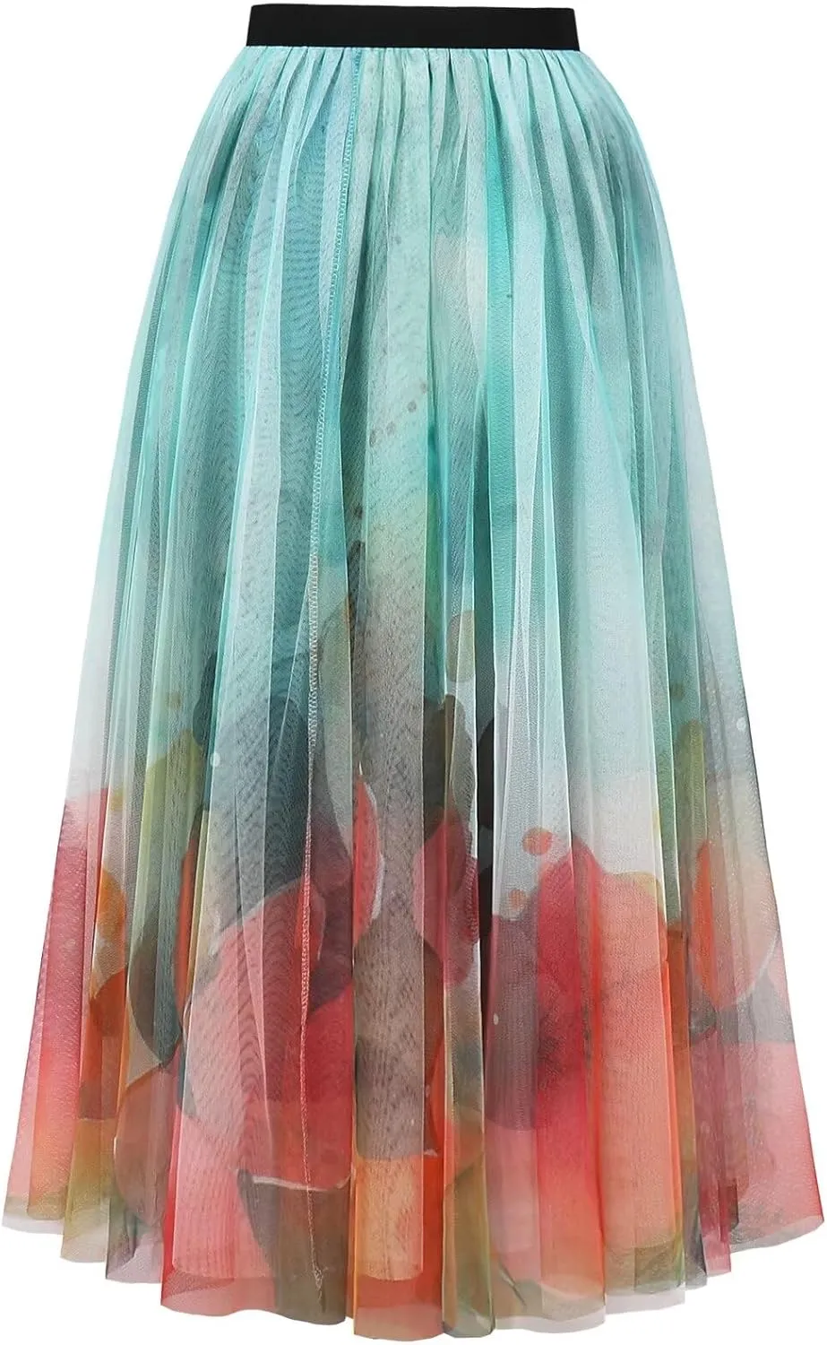 ChicVibes Women's Long Tulle Casual Boho Floral Printed Elastic High Waist Maxi Skirts