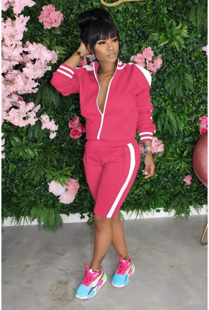 Choichic Jogging Suits for Women - Sweat Suits Set Zipper Hoodies Sweatshirt   Short Pants Athletic Tracksuit Set