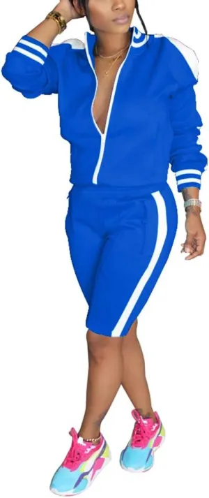 Choichic Jogging Suits for Women - Sweat Suits Set Zipper Hoodies Sweatshirt   Short Pants Athletic Tracksuit Set