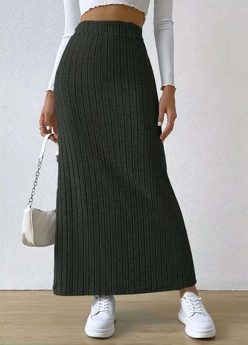 chouyatou Women's Casual High Waist Knit Skirt Side Split A-Line Bodycon Skirt Maxi Long Skirt