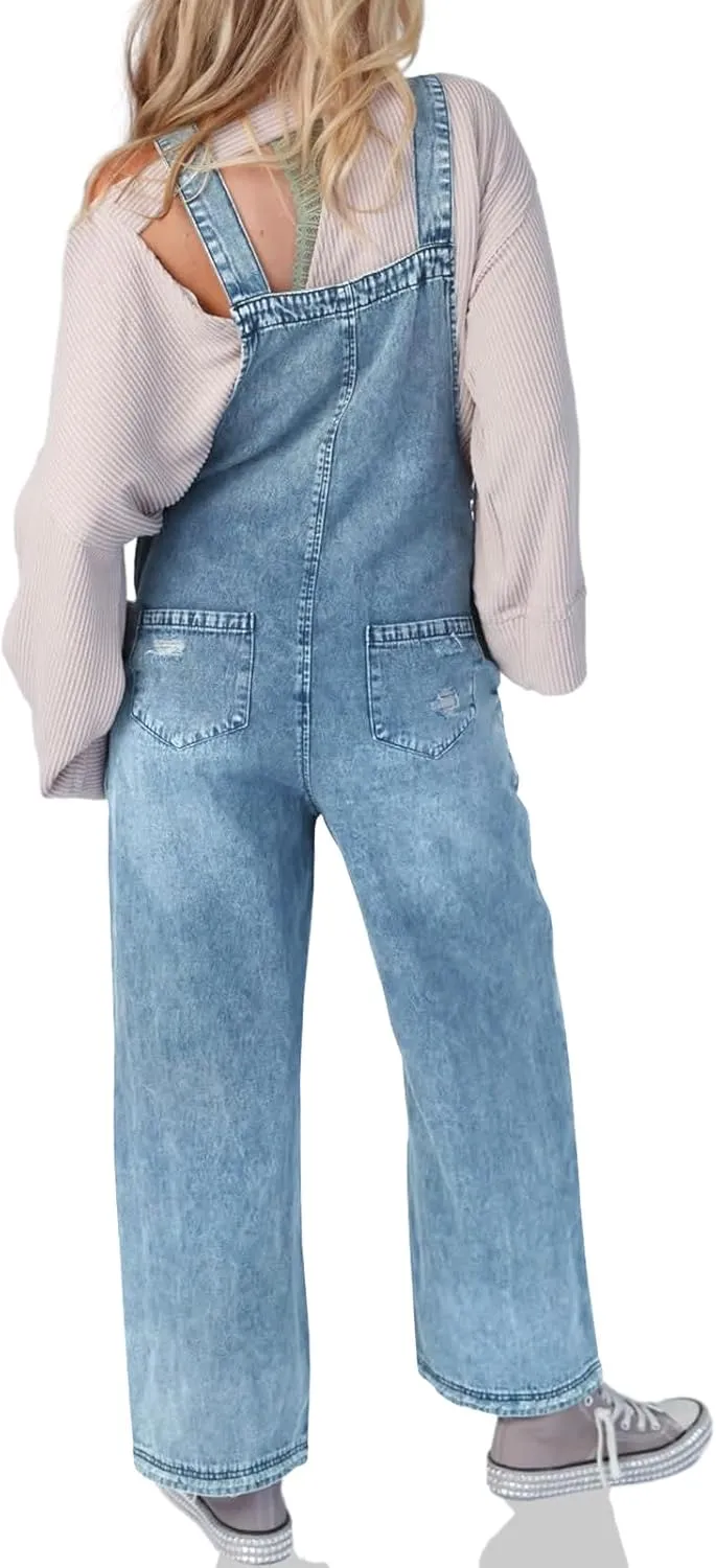 Cicy Bell Womens Denim Overalls Loose Fit Summer Baggy Distressed Adjustable Strap Jeans Overall Jumpsuits