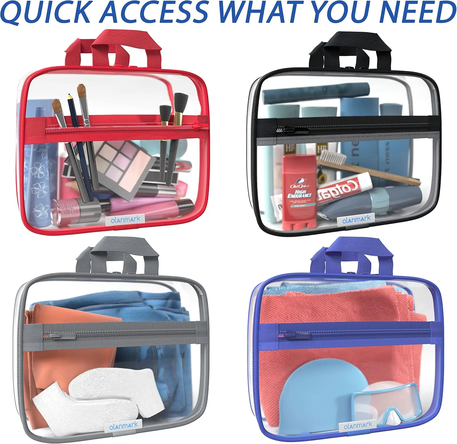 Clear Toiletry Bag - PVC Makeup Bag - Large Transparent Cosmetic Travel Case - See Through Packing Cube with Handle - Clear Bag with Zipper - Plastic Storage Pouch for Women