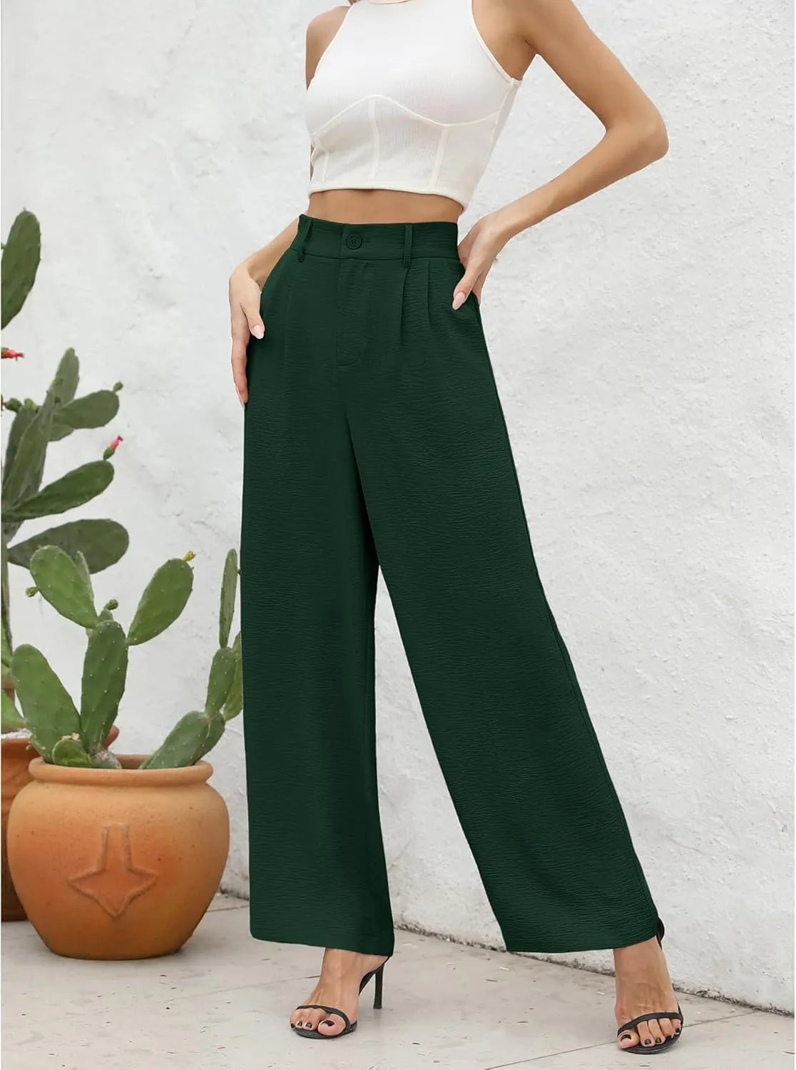 CZYINXIAN Women's Casual High Waisted Wide Leg Pants Flowy Business Work Casual Pants with Pockets