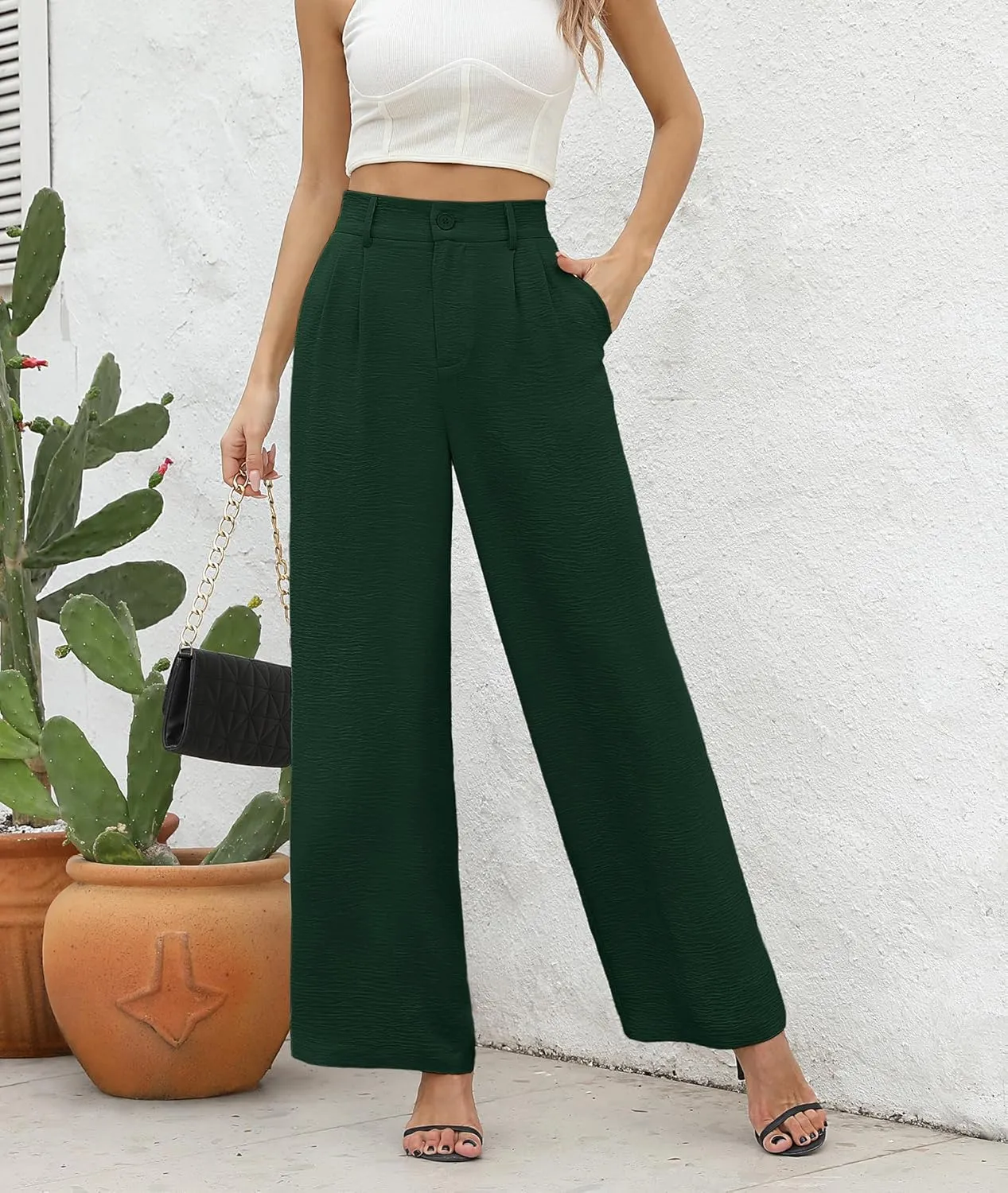 CZYINXIAN Women's Casual High Waisted Wide Leg Pants Flowy Business Work Casual Pants with Pockets