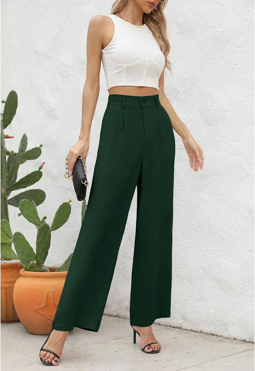 CZYINXIAN Women's Casual High Waisted Wide Leg Pants Flowy Business Work Casual Pants with Pockets