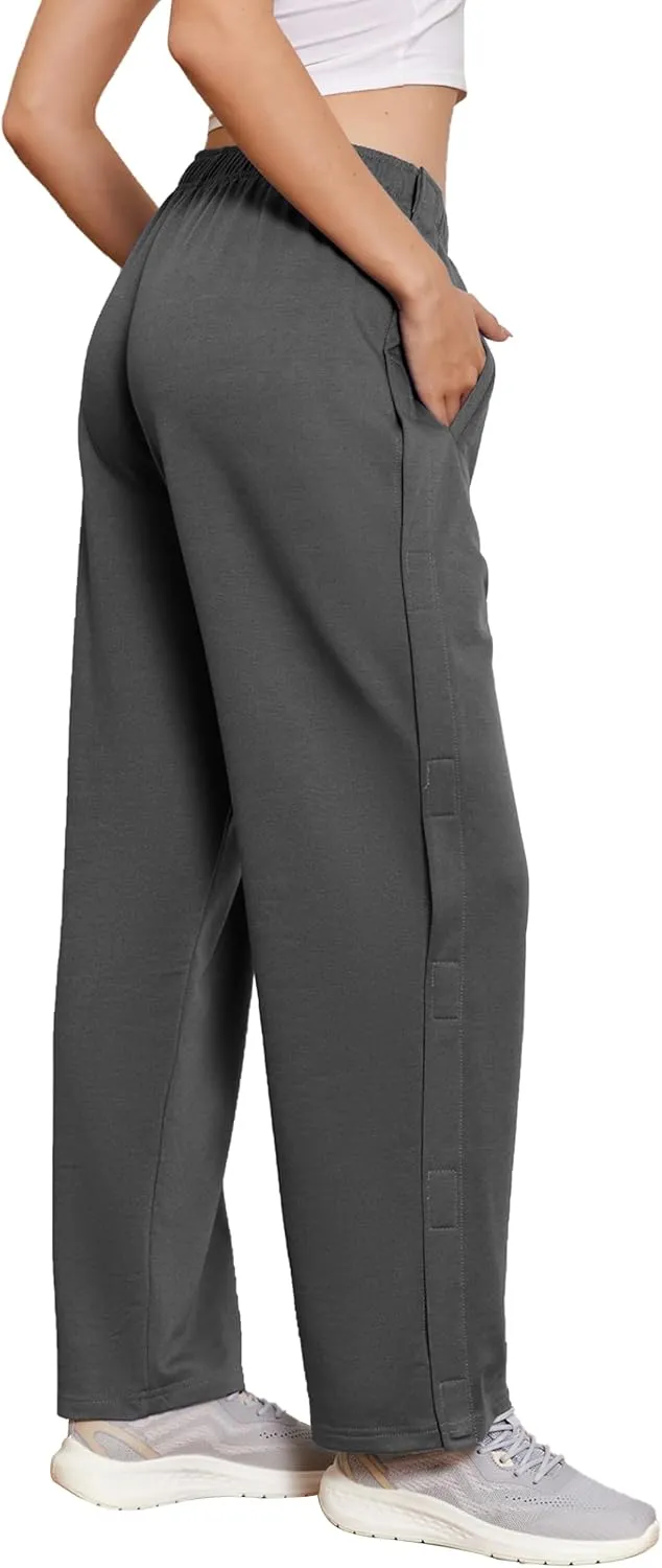 Deyeek Tear Away Pants for Women Side Snap Button Sweatpants Loose Fit Casual Post Surgery Adaptive Clothing with Pockets