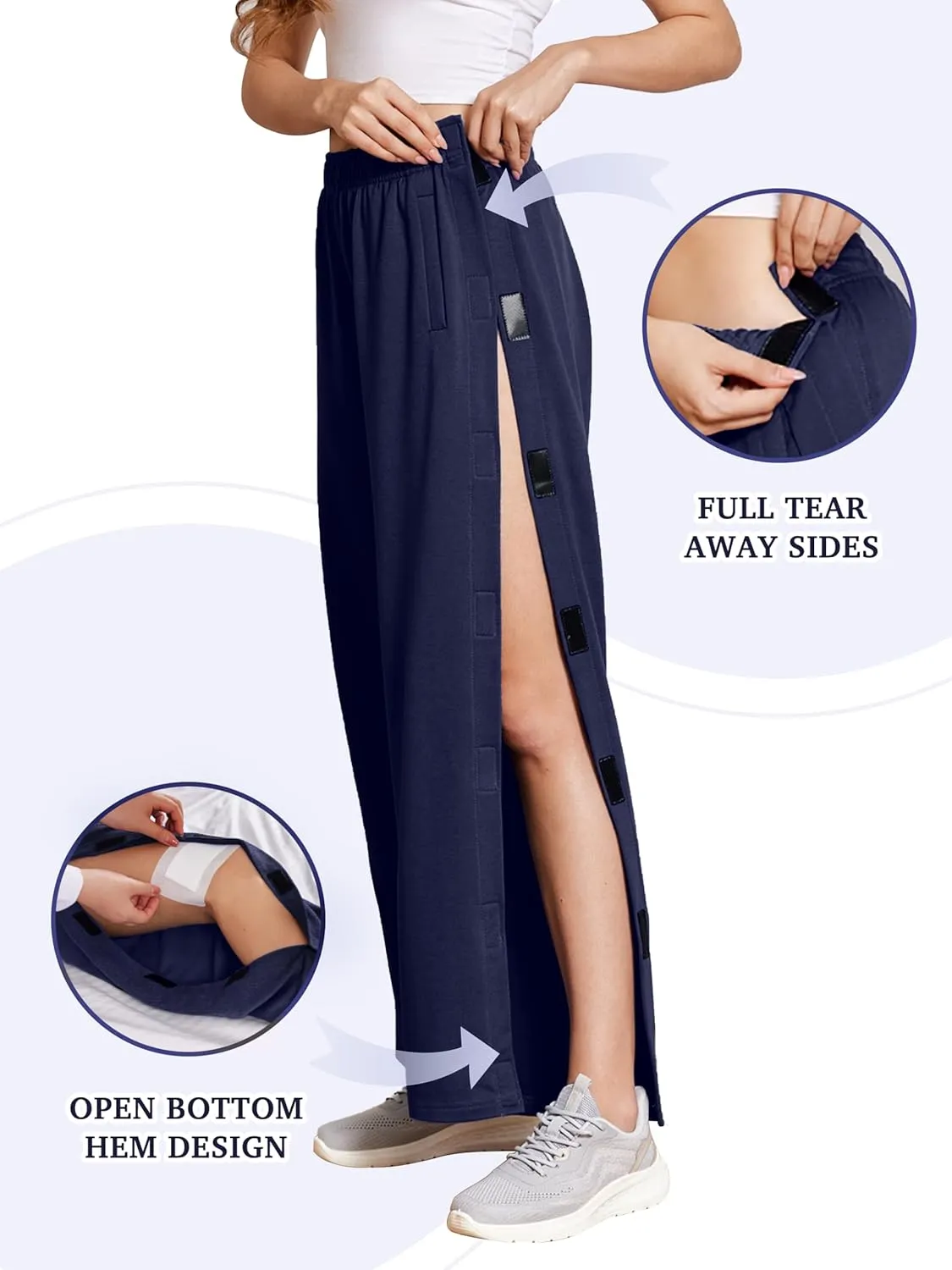 Deyeek Tear Away Pants for Women Side Snap Button Sweatpants Loose Fit Casual Post Surgery Adaptive Clothing with Pockets