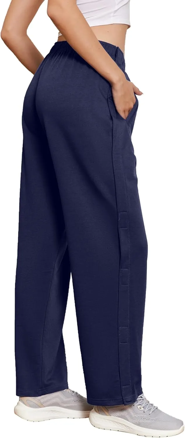 Deyeek Tear Away Pants for Women Side Snap Button Sweatpants Loose Fit Casual Post Surgery Adaptive Clothing with Pockets