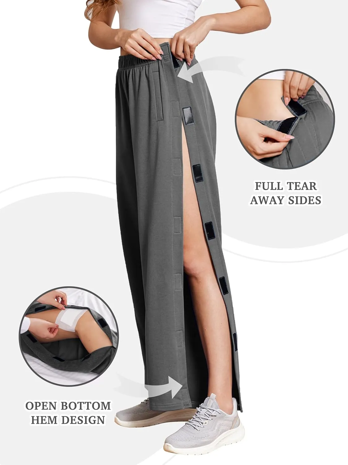 Deyeek Tear Away Pants for Women Side Snap Button Sweatpants Loose Fit Casual Post Surgery Adaptive Clothing with Pockets