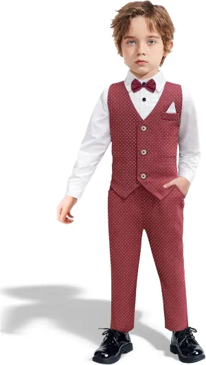 Dinysuos Boys Suit Formal Dress Kids Tuxedo Outfit Dress Shirt with Bow Tie  Slim Vest Pants 4Pcs 3-7 Years